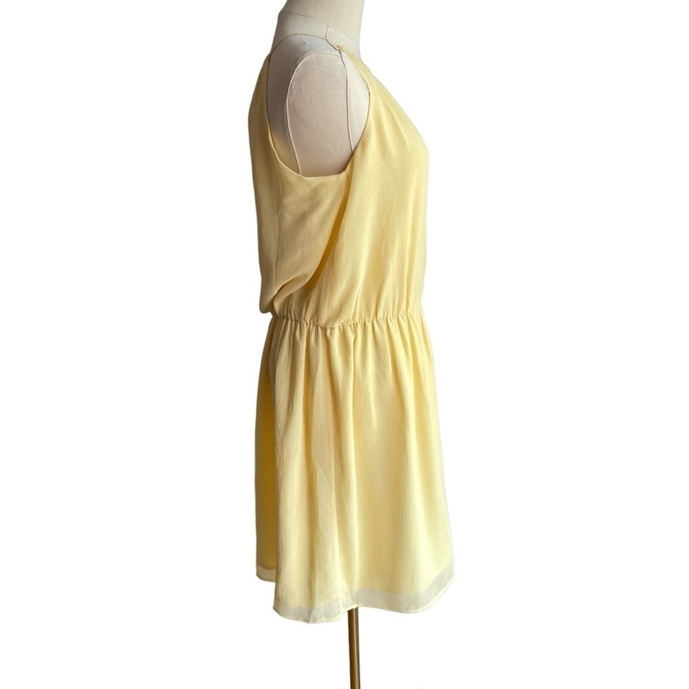 Lemon Yellow Chiffon Dress Sz M High Neck Knee Length Sleeveless Summer Casual - Picture 5 of 11